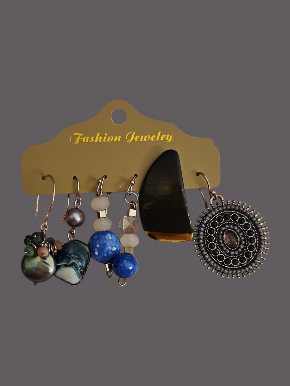 Vintage Six Single Shell Beaded Metal Dangle Festival Earrings
